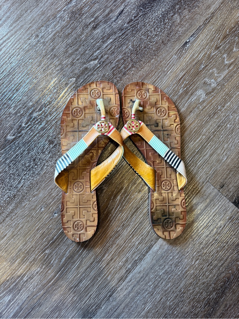 Tory Burch Multicolor Striped Leather Thong Sandals